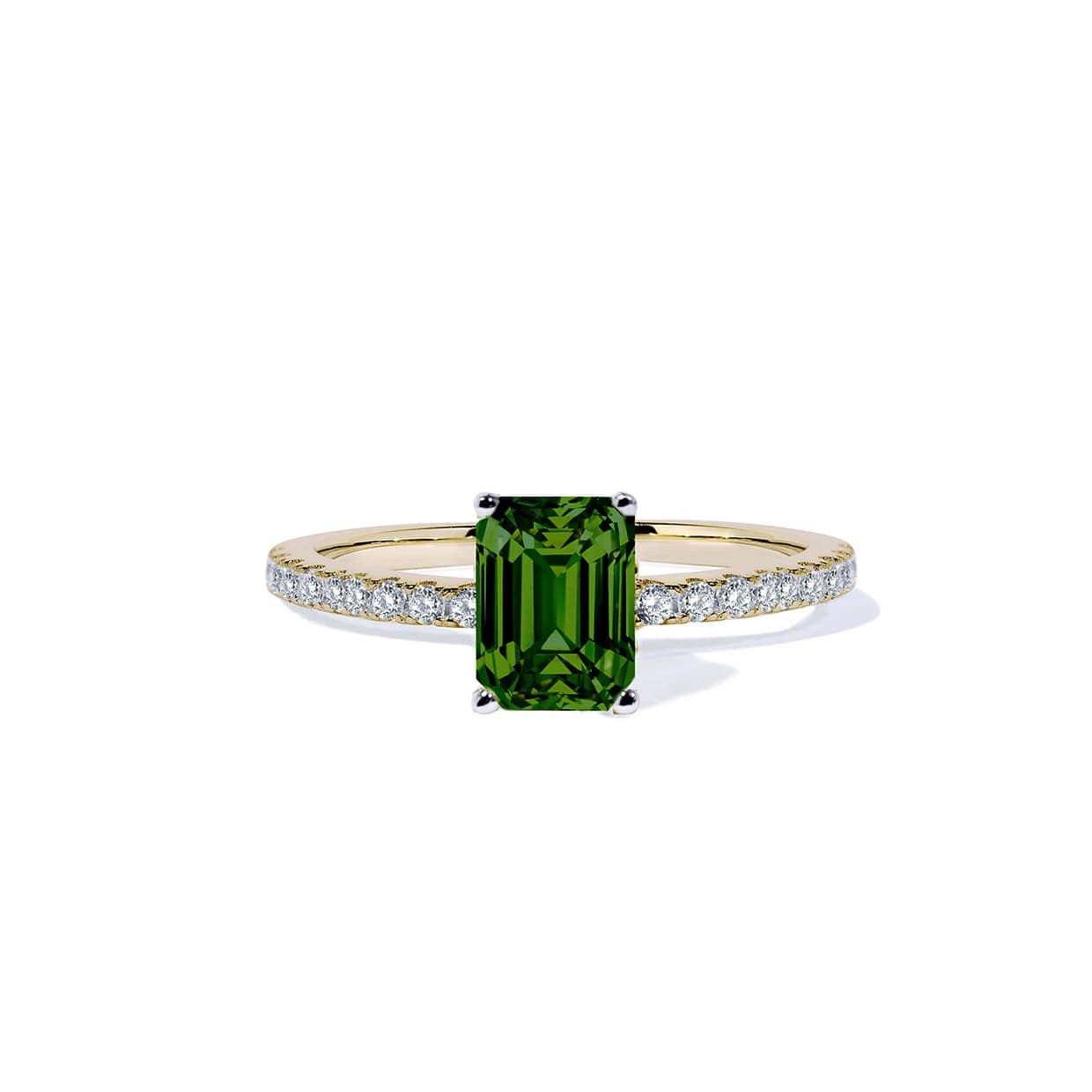 Oxford Forgyldt Grøn Radiant Solitaire Ring