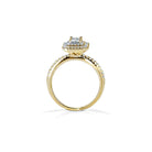 Bloom emerald safir guld forlovelsesring med dobbelt diamant halo